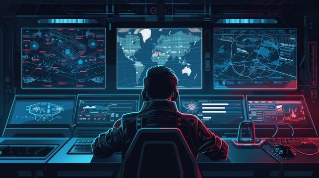 A fighter in a war room, surrounded by holographic battle maps and tactical displays, preparing for death, Strategic, Dark tones, Illustration, Futuristic and intense