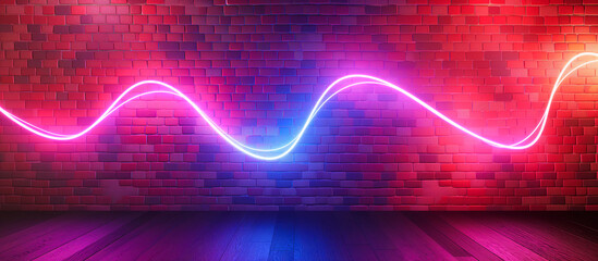 wave neon light on brick wall