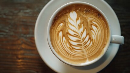 Close-up view of coffeeOverhead view of coffee cup on an elegant white saucer