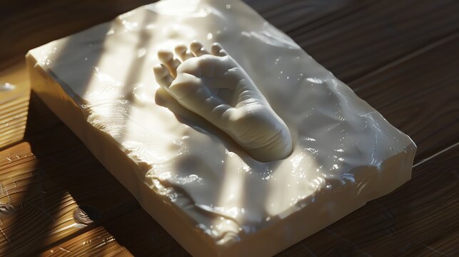 A 3D render of a baby handprint and footprint kit