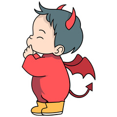 fat baby wearing a red devil costume for Halloween celebration