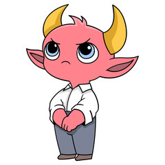 red devil business worker behaving politely