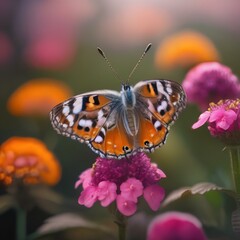 Naklejka premium Close up of a butterfly on a bright flower, with a blurred background4