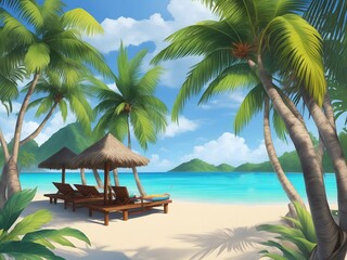 Relaxing by the beach with palm trees