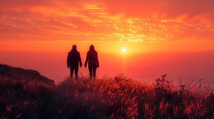 A love that finds strength in shared dreams and aspirations, depicted by two figures gazing up at the stars together, signifying the hope, dreams, and the shared future that love envisions. image