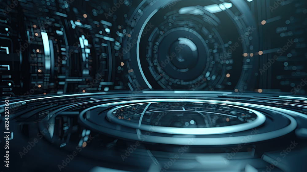 Aufkleber Technology abstract background with hud styled round interface elements in neon tech light.