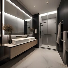 Modern bathroom with a large mirror and stylish fixtures1