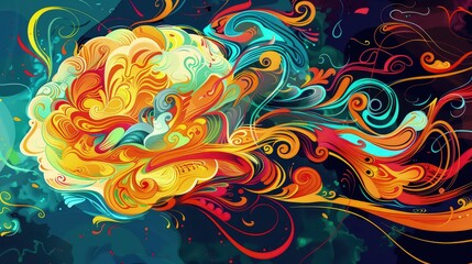 An imaginative idea illustration depicting a brain-like structure with swirling patterns and vibrant colors representing creativity and inspiration.