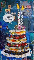 Joyous birthday collage, featuring heartfelt text happy birthday, vibrant celebration capturing special moments and cherished memories, personalized tribute to mark occasion with love and happiness.