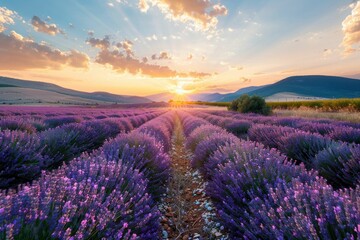 Stunning Sunset Over Vibrant Lavender Fields in Croatia Nature's Beauty and Travel Inspiration for...