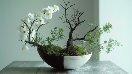 A harmonious ikebana arrangement using yin and yang principles