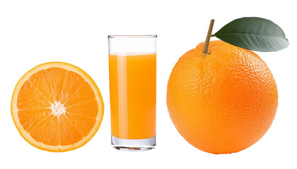 glass of orange juice and oranges
