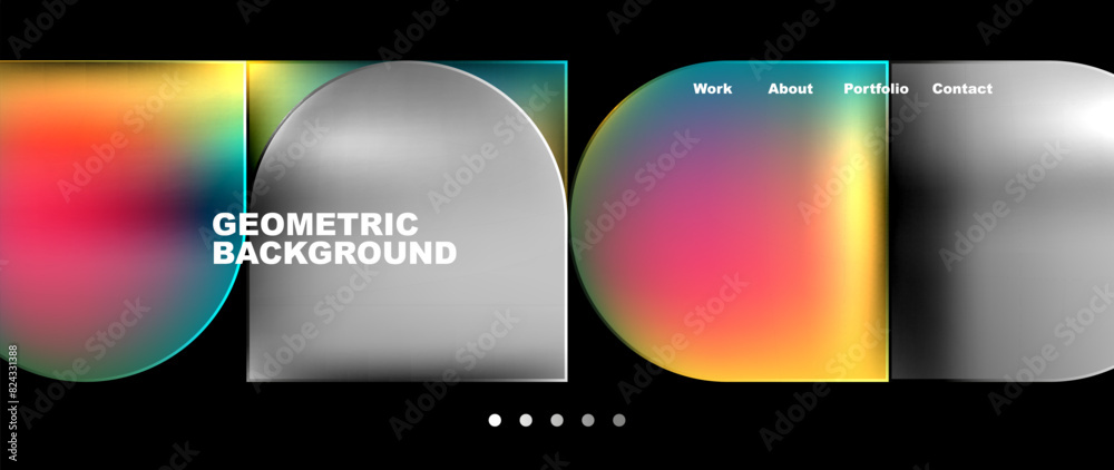 Poster Bright colorful squares with round elements minimal geometric background. Vector Illustration For Wallpaper, Banner, Background, Card, Book Illustration, landing page