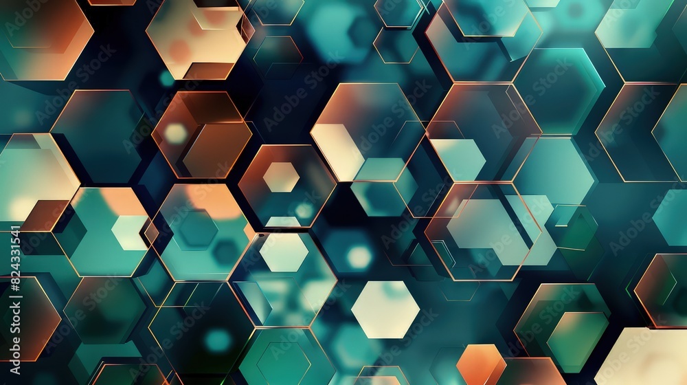 Canvas Prints an intricate geometric abstract background with fluid hexagons and gradients in shades of teal, copp