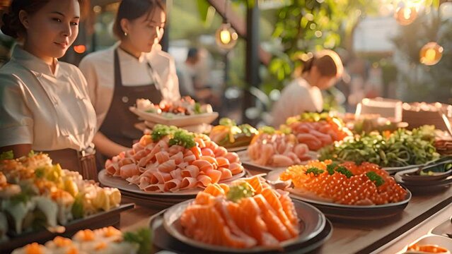A well-composed, visually appealing image of a catering setup or hospitality service in 