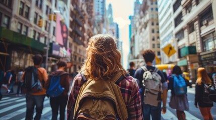 A person exploring a new city and sightseeing with a group of friends  