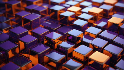 many purple and orange cubes of the same size arranged 