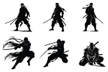 Ninja fighter graphics silhouette vector.