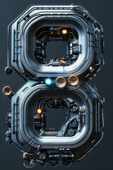 3D digital 8 Mechanical Industrial Cyberpunk art typeface design
