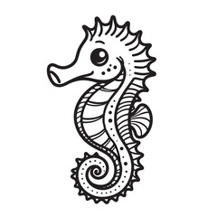 Fototapeta premium Line art of seahorse cartoon vector