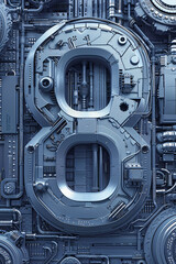 Fototapeta premium 3D digital 8 Mechanical Industrial Cyberpunk art typeface design 