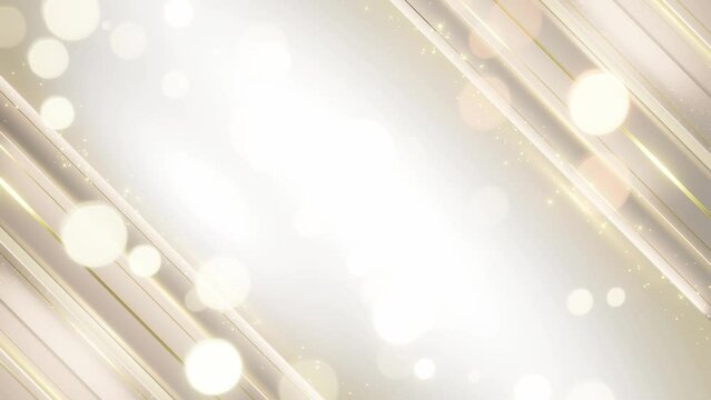 Luxurious abstract background featuring diagonal gold accents, sparkling particles, and soft light effects on a white backdrop.