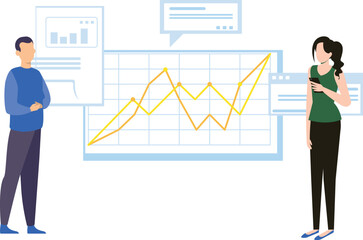 Boy and girl looking at line graph.