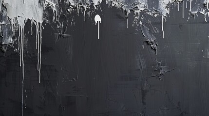 Dark gray background, white border framing the edges, paint drips from top left to bottom right, isolated with studio lighting for a dramatic effect
