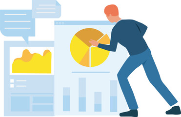 The boy is making a graph chart.