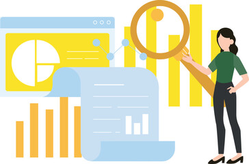 The girl is analyzing the data.