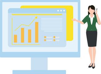 The girl is standing next to a graph monitor.