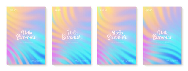 Summer gradient backgrounds set. Bright colorful summer colors. Sunset and sunrise sky colors. Blue, purple, orange, pink, yellow. Great for covers, branding, poster, banner. Vector illustration.