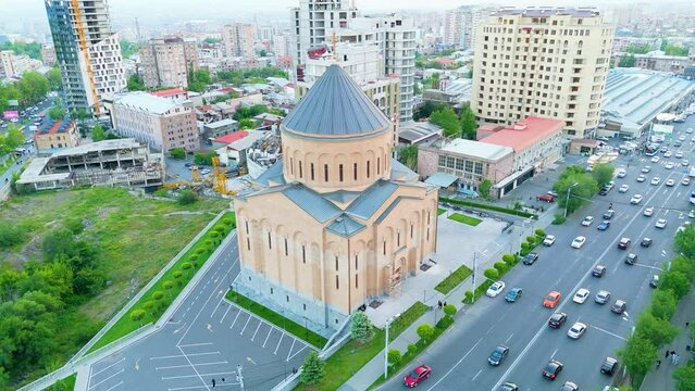 Arabkir Church of the  Araratian Pontifical Diocese or Holy Cross Church. Тaken with a drone.