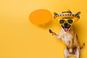 Portrait of cute dog holding up empty speech bubble for text in studio background. - Powered by Adobe