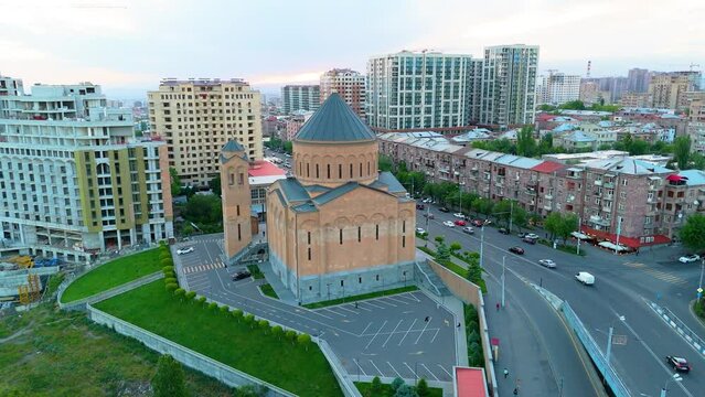 Arabkir Church of the  Araratian Pontifical Diocese or Holy Cross Church. Тaken with a drone.