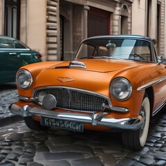 Classic car in mint condition parked on a cobblestone street3