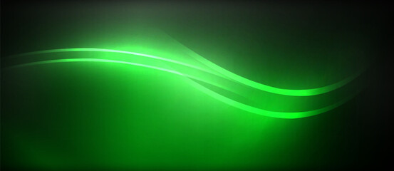 Neon glowing circle rays, light round lines in the dark, planet style neon wave lines. Energetic electric concept design for wallpaper, banner, background