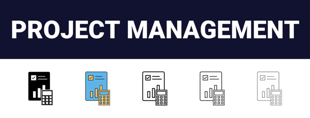 Different style project management icon collection. task management, project timeline, gantt chart icon, project schedule, milestone icon, team collaboration, project tracking, task list icon,