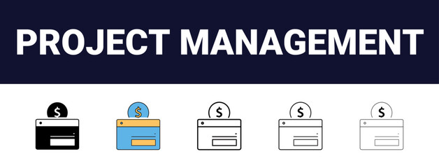 Different style project management icon collection. task management, project timeline, gantt chart icon, project schedule, milestone icon, team collaboration, project tracking, task list icon,