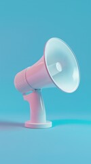 floating white megaphone on blue background, in the style of light aquamarine and pink, plastic