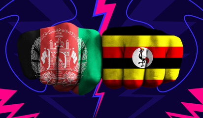 Afghanistan VS Uganda T20 Cricket World Cup 2024 concept match template banner vector illustration design. Flags painted on hand with colorful background