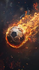 Fototapeta premium soccer ball on fire black background