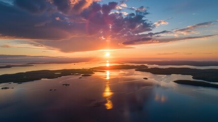 photo from airial over swedish archipelago, low horizon line, AI Generative