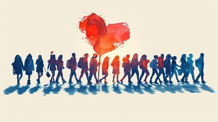 A love that inspires acts of advocacy and social justice, depicted by a group of people marching together for a cause, signifying the passion, commitment image