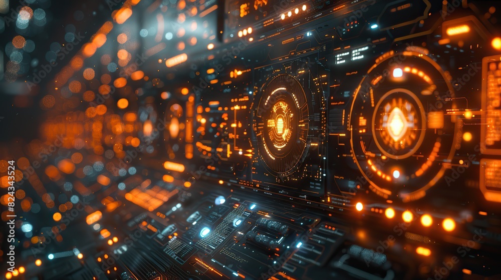 Poster holographic interface showing global data exchange in real-time. stock image