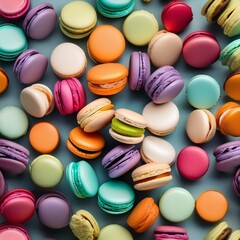 Obraz premium Plate of colorful macarons arranged in a circle on a marble background4