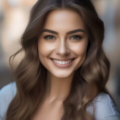 Obraz premium Portrait of a smiling young woman with long hair, outdoors2