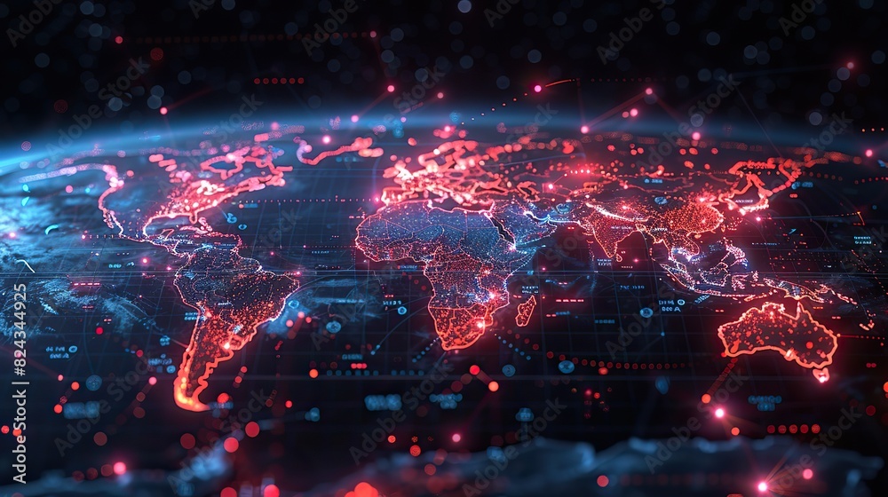Poster global infrastructure map with highlighted data centers. image