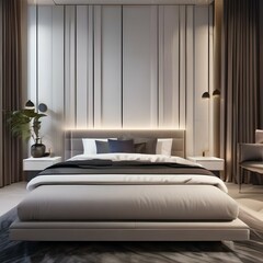 Modern bedroom with a king-size bed and large windows2