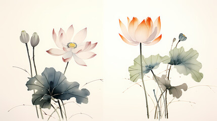 lotus ink painting illustration abstract background decorative painting